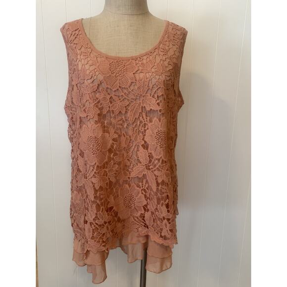 Forgotten Grace Tank Top Womens 2XL Pink Lace Floral Sheer Layered Boho Style - Picture 11 of 12